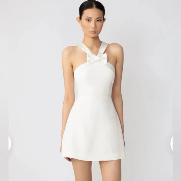 NWT Sau Lee size 6 Elsie white mini bridal bow dress -  threedaughtersproperties.com